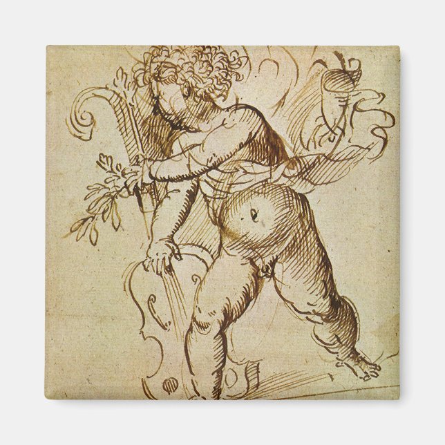 Kupid med en fiol av Domenico Campagnola Magnet (Framsidan)