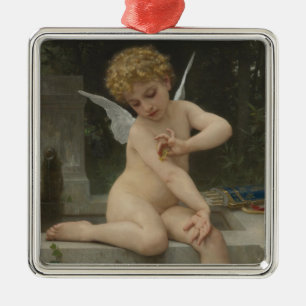 Kupid med fjäril (av Bouguereau) Julgransprydnad Metall