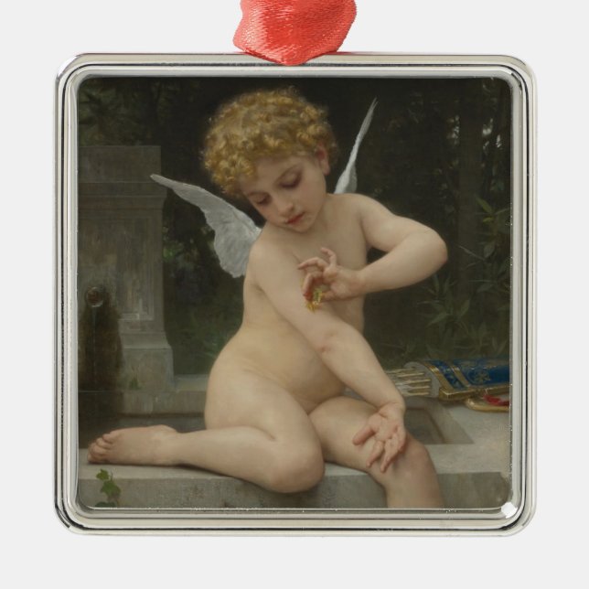 Kupid med fjäril (av Bouguereau) Julgransprydnad Metall (Framsidan)