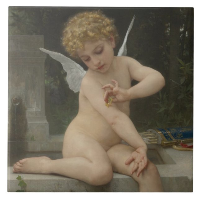 Kupid med fjäril (av Bouguereau) Kakelplatta (Framsidan)