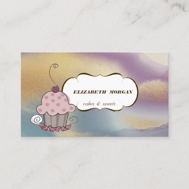 Kupkaka, bakverk, vattenfärgsfärg penseldrag, färg visitkort (Framsida)