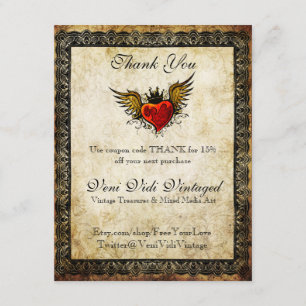 Kupong för tack för hjärta för vintagetatuering