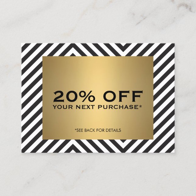 Kupongkort för Retro Black White Mönster Guld Namn Rabattkort (Framsida)