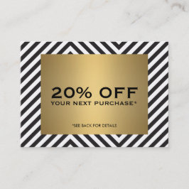 Kupongkort för Retro Black White Mönster Guld Namn Rabattkort