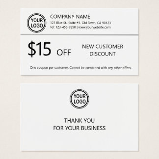 Kupontkort för ny kundrabatt på Business Promo Visitkort