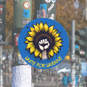 Kupp för Ukraina Solros & Fist Runt Klistermärke