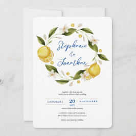 Kura Blue Watercolor Lemon Calligraphy Bröllop I Inbjudningar