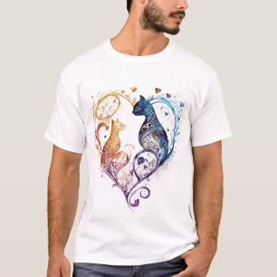Kuraudea en söt, blomstrande kärlek-katthjärta T-S T Shirt