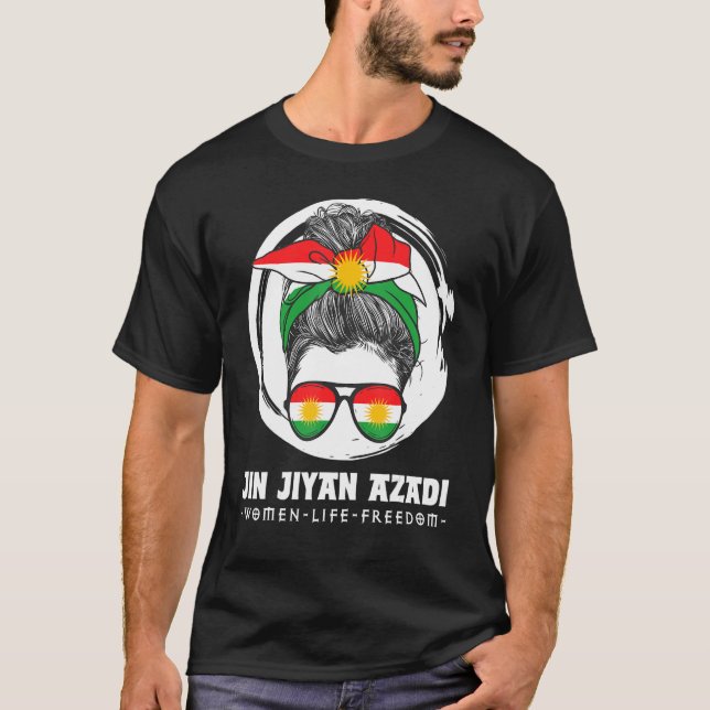 Kurdish Flag. JIN-JIYAN-AZADI Support Kurdish wome T Shirt (Framsida)
