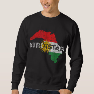 Kurdiska Karta och Flagga Souvenir - Distress Kurd Lång Ärmad Tröja