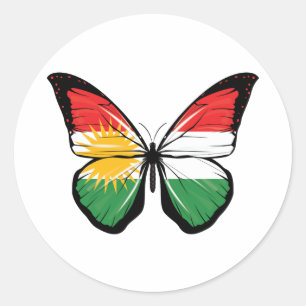 Kurdistan Butterfly Flagga Runt Klistermärke