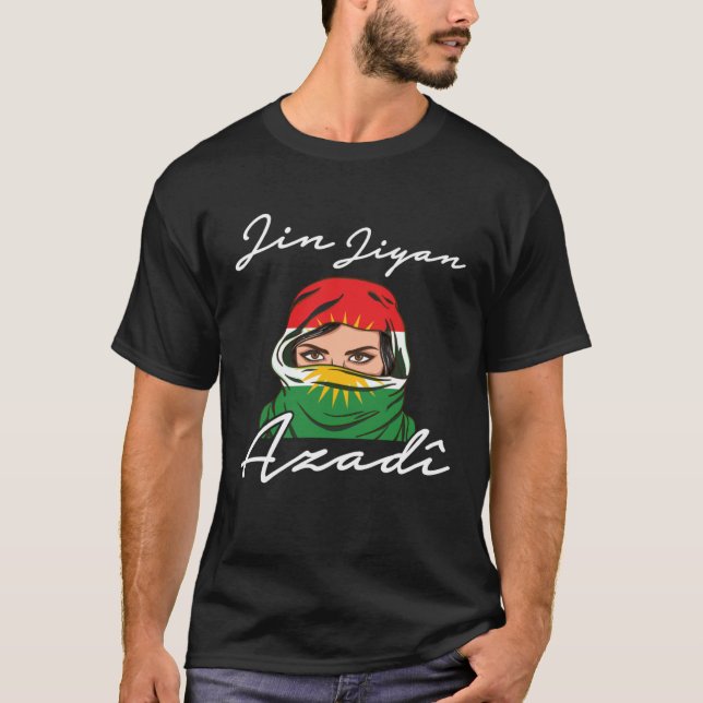 Kurdistan Jin Jiyan Azadi Flag T Shirt (Framsida)