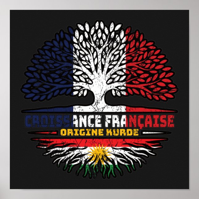 Kurdistan Kurdish French France Tree Roots Flag Poster (Framsidan)