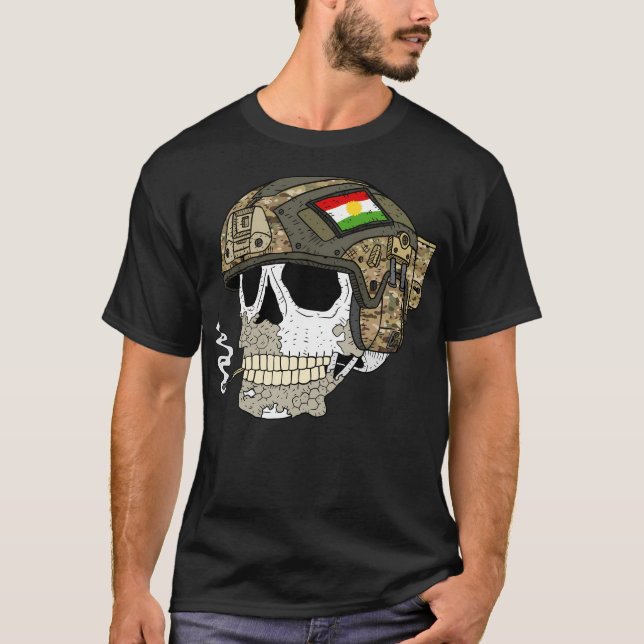 Kurdistan Peshmerga. Bränd skal med Helmet. T Shirt (Framsida)