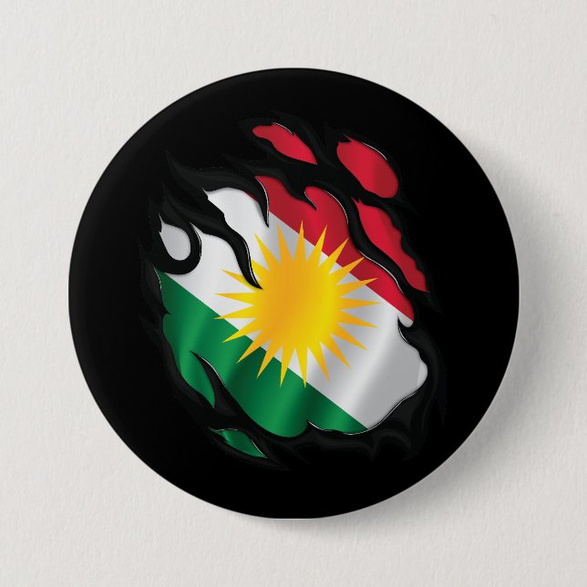Kurdistan Ripping Flagga Knapp (Framsida)