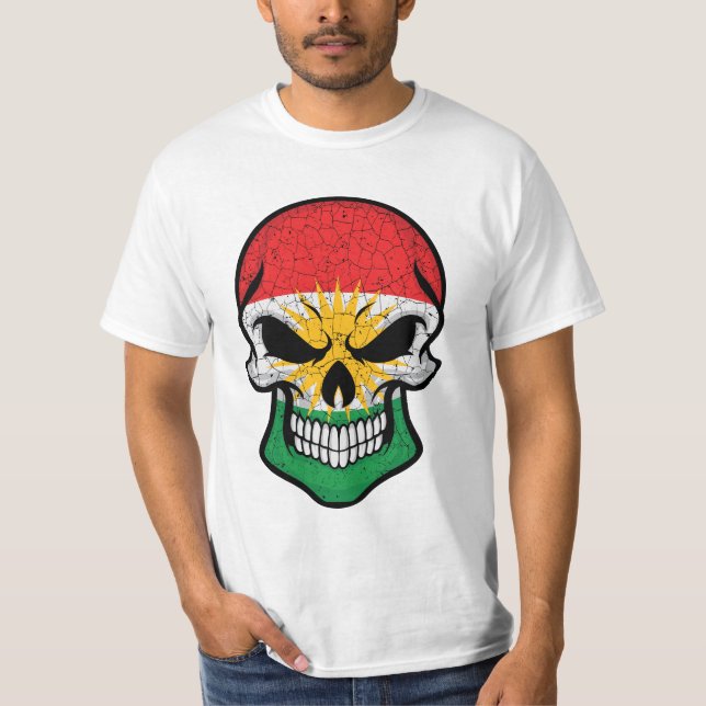 Kurdistan Smiling Skull Flagga T Shirt (Framsida)