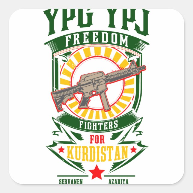 KURDISTAN - YPG - YPJ Freedom Warrior Fyrkantigt Klistermärke (Framsida)