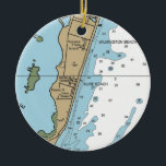 Kure Beach NC-diagram Julgransprydnad Keramik<br><div class="desc">Kure Beach North Carolina-julprydnad gjord med NOAA:s nautiskt diagram.</div>