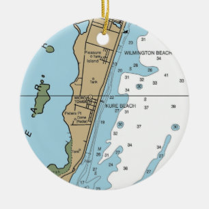 Kure Beach NC-diagram Julgransprydnad Keramik