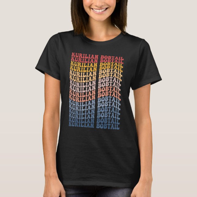 Kurilian Bobtail Groovy Retro Cat T Shirt (Framsida)