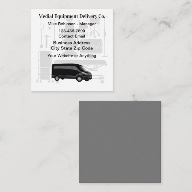 Kurirförare för medicinsk utrustning fyrkantigt visitkort (Fram/baksida)