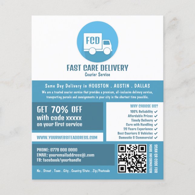 Kurirleveransprogram, Logotyp för budfirmatjänst Flygblad (Framsidan)