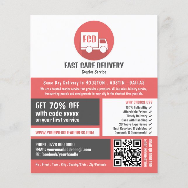 Kurirleveransprogram, Logotyp för budfirmatjänst Flygblad (Framsidan)