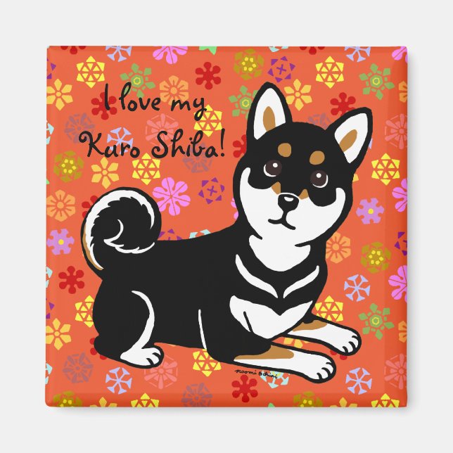 Kuro Shiba Inu hund tecknad Magnet (Framsidan)