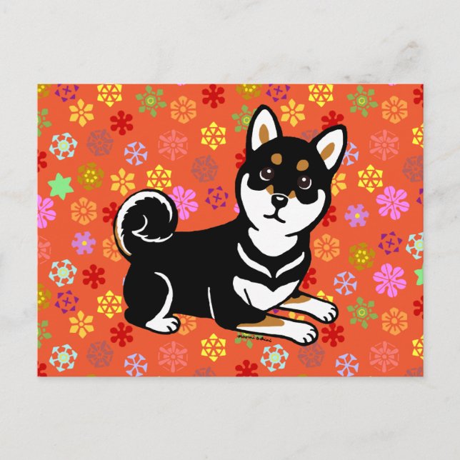 Kuro Shiba Inu hund tecknad Vykort (Framsida)