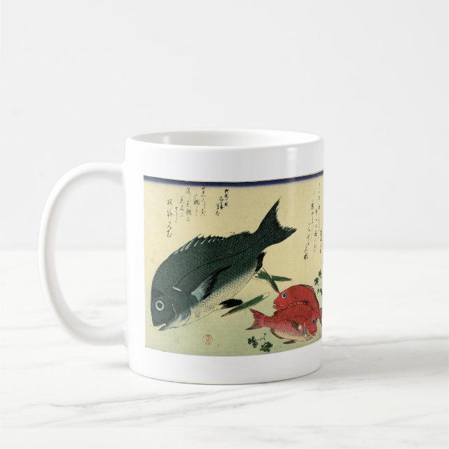 Kurodai & Akadai - Hiroshiges japanska fiskutskrif Kaffemugg (Vänster)
