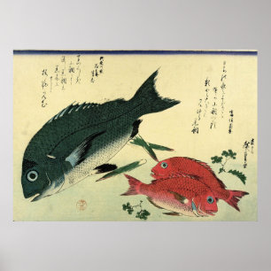 Kurodai & Akadai - Hiroshiges japanskt fisktryck Poster