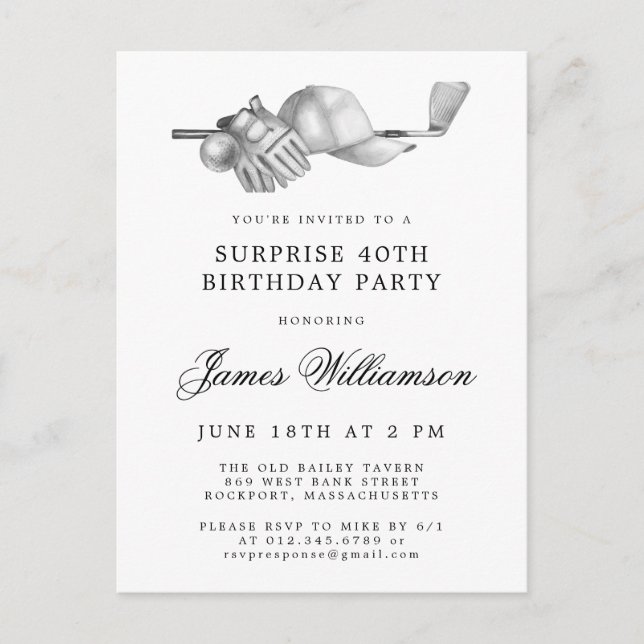 KURPRISE Party 40:e födelsedag Golf Teme Inbjudan Vykort (Framsida)
