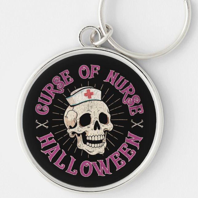 Kurs för Nurse Halloween Spooky Nurse Skull Rund Silverfärgad Nyckelring (Framsidan)