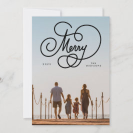 Kursiv skriptmerry Flourish Fullt Photo Helgdag Julkort