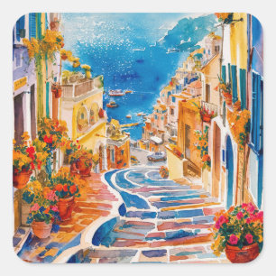 kursiv sommar,Positano,Italien Amalfi Kusten Sunse Fyrkantigt Klistermärke