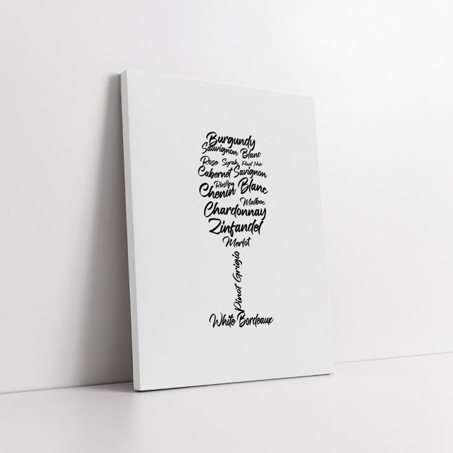 Kursiv Vin-typografi i svartvitt II Canvastryck (Skapare uppladdad)