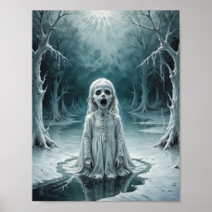 Kursivt spökbarn som kommer från ett fruset sjö poster
