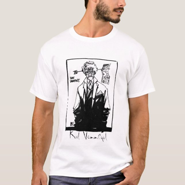 Kurt svartvita Vonnegut Tee Shirt (Framsida)