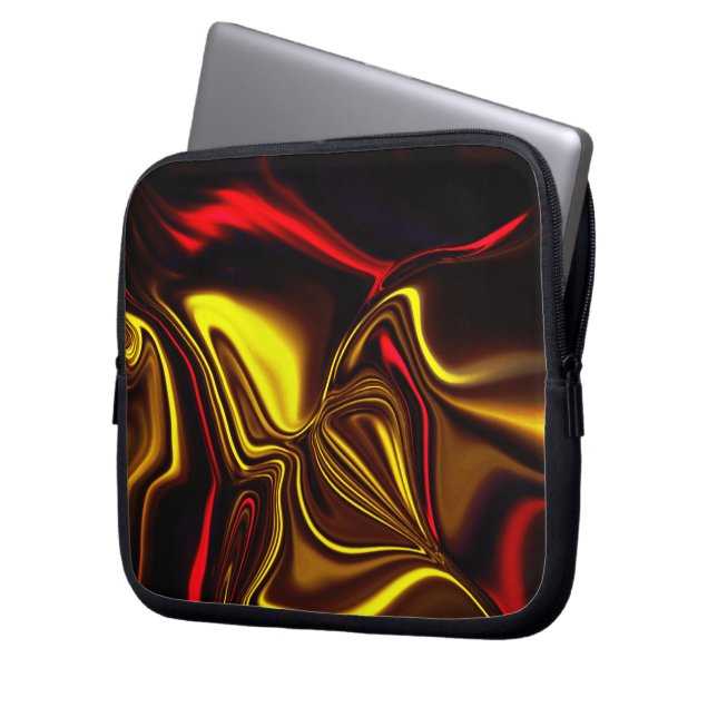 Kurvade, röda och guld-linjer med mörk delar laptop fodral (Framsidan Vänster)