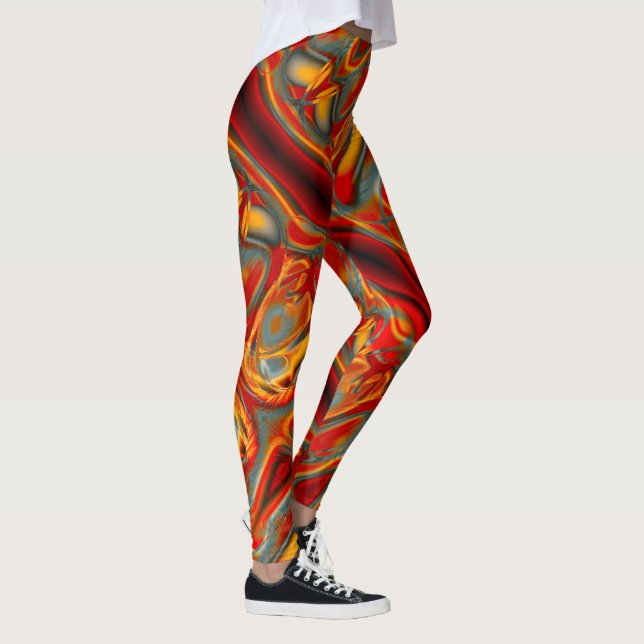 Kurvfläckar i repad orange till rött på grått leggings (Höger)