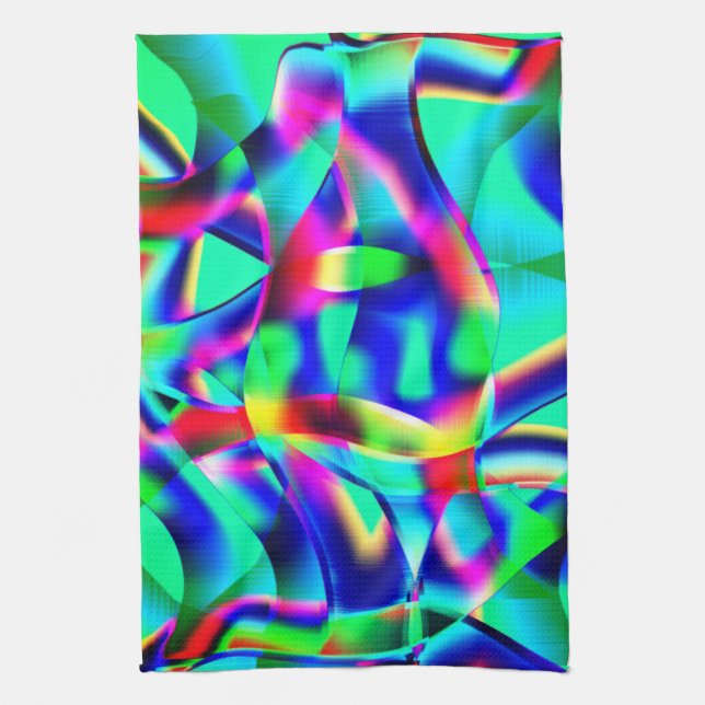 Kurvformade och mycket färgstarka former, grönt do kökshandduk (Vertikal)