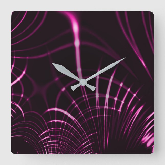 Kurvor i rosa färg och mörk fyrkantig klocka (Framsida)