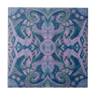 Kurvor & Lotus, abstrakt mönster lavender & blue Kakelplatta