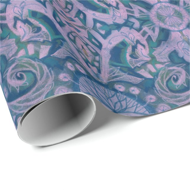 Kurvor & Lotus, abstrakt mönster lavender & blue Presentpapper (Rullad Hörn)