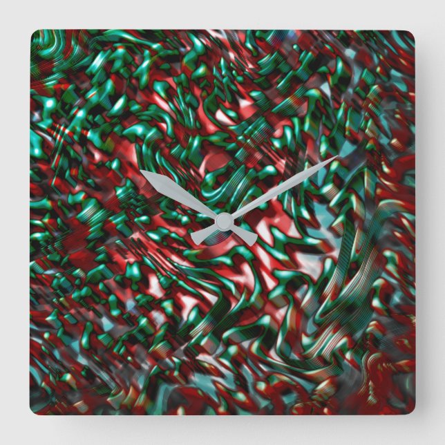 Kurvor, metallisk grönt och burgundmus med skikt fyrkantig klocka (Framsida)