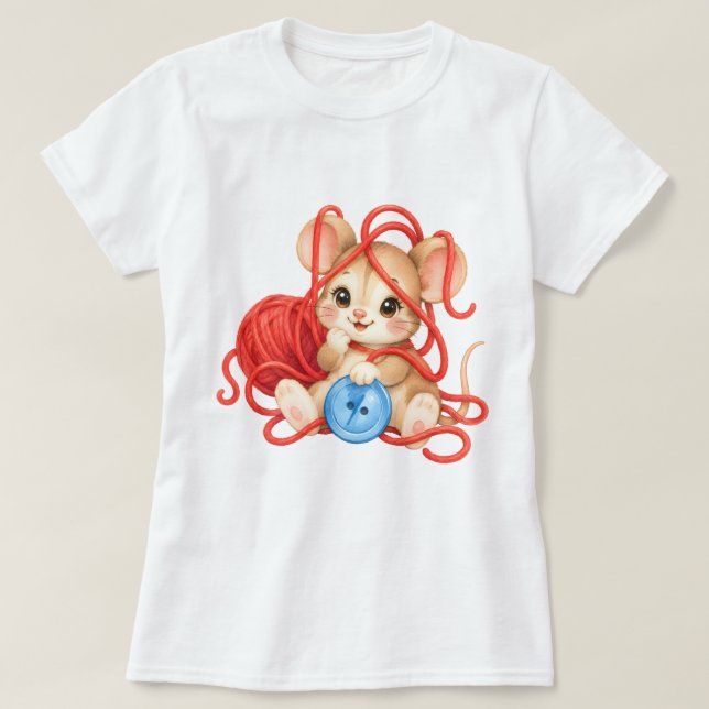 Kuschelige Maus mit Garnknäuel T Shirt (Design framsida)