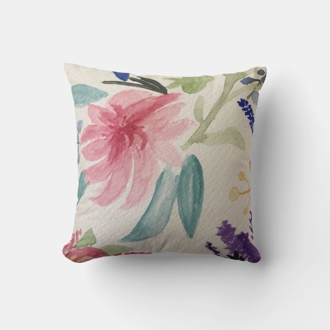 Kushion med vattenfärgsdesign för söt blommigt kudde (Framsida)