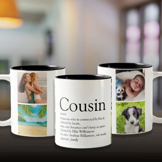 Kusin 4 Foto Modernt Roligt Coolt Definition Två-Tonad Mugg (Cousin 4 Photo Modern Fun Cool Definition Two-Tone Coffee Mug)