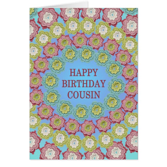 Kusin Birthday Crochet Flowers Hälsningskort (Framsidan)