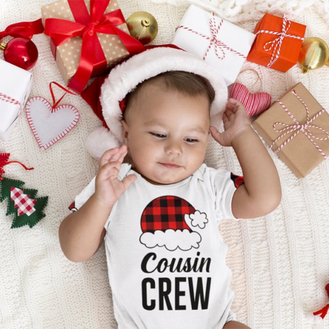 Kusin Crew jul-Helgdag Buffalo Play T Shirt (Cousin Crew Christmas Holiday Buffalo Plaid Baby Bodysuit)